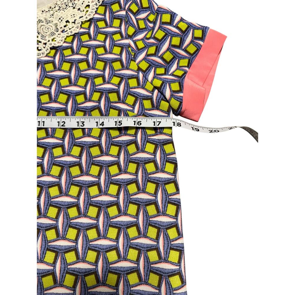 Reighley Mini Shift Dress Crochet Collar Green and Pink Size Medium - Picture 6 of 7